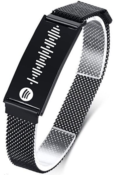 Takı Dükkanı Spotify Şarkı Kodlu Hasır Kordonlu Siyah Çelik Erkek Bileklik scb10sc