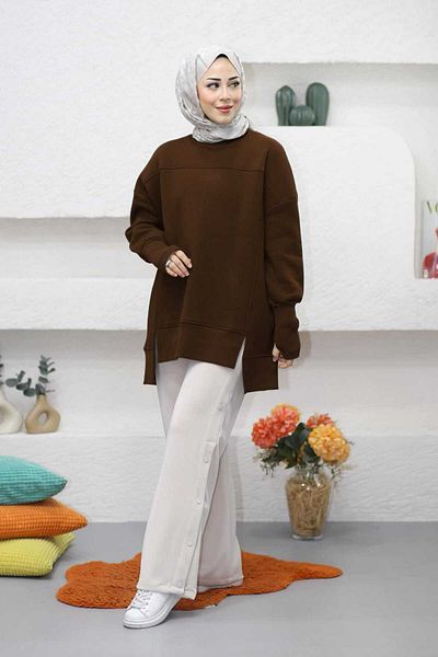 CNG MODA Teseturine Skirt Slit Basic Sweatshirt