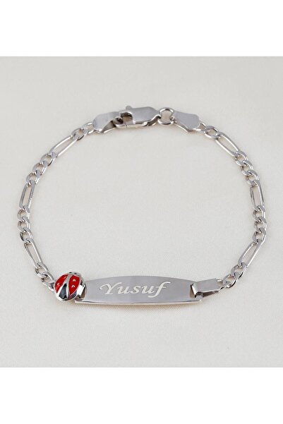 Takı Dükkanı Kişiye Özel Isimli Uğur Böceği Gümüş Bebek Künyesi Çocuk Bilekli...