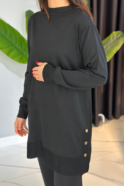 REMSA Μαύρο πλεκτό τουνίκ 34120 - Λεπτομέρεια με κουμπιά