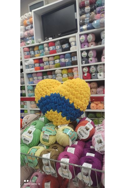 Kevser nur tuhafiye Heart Pillow with Yellow Dark Blue