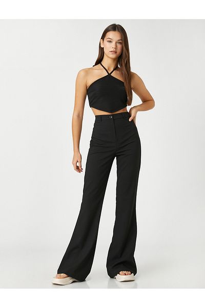 Koton Fabric Trousers Flared Leg High Waist Buttoned