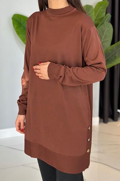 REMSA Knitwear Tunic 34120 - Brown, Button Detail