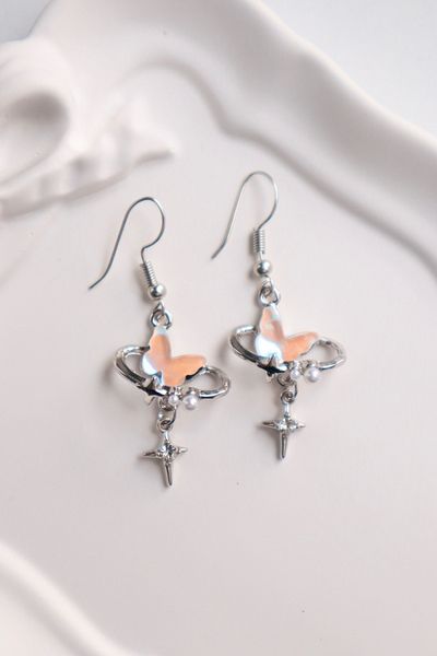EFBUTİK Holographic Saturn Butterfly Imported Earrings