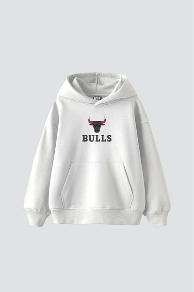 Sekizbiraltı Bulls Printed Oversize Unisex Λευκό Hoodie