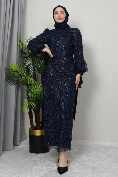 GİYZAMİLA Dicle Modest Dress Navy Blue