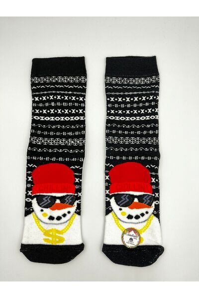B Beşiroğlu Since 1980 Коледна тема - Баща Елен с мотив Безшевни унисекс дебели зимни памучни вълнени чорапи