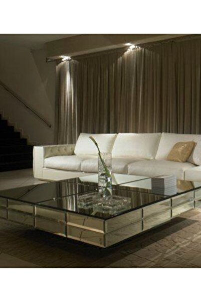 LUXURY VİLLA Luxury Villa Gümüş Aynalı Orta Sehpa 110x110 Yükseklik 30cm