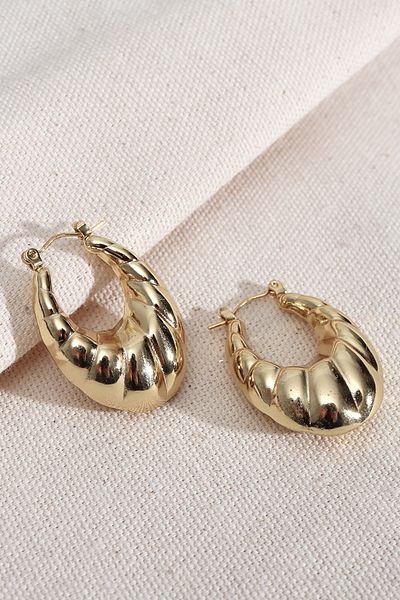 Süspüs Accessories 316L Steel Gold Color Oval Vintage Earrings
