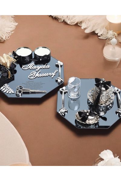 CyzHome Affinity Octagonal Black Silver Engagement and Groom Tray
