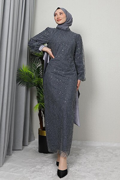 GİZ AGİYİM Φόρεμα με κάτω γκρι Dicle Hijab
