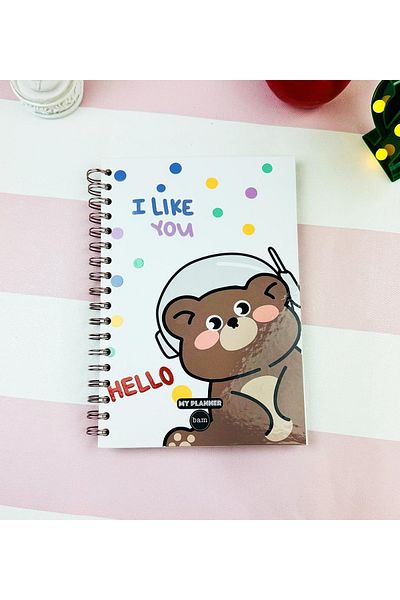 hediyeofisi I Like You Undated Talking Agenda Weekly Planner Notebook με χαριτωμένο αυτοκόλλητο με σχέδιο αρκούδας