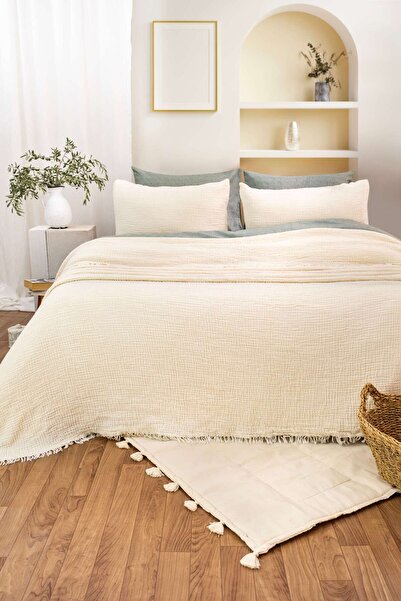 Tasarım Hb&Victory Muslin Single 4 Layer Ivory Color Bedspread 160X230 Cm.