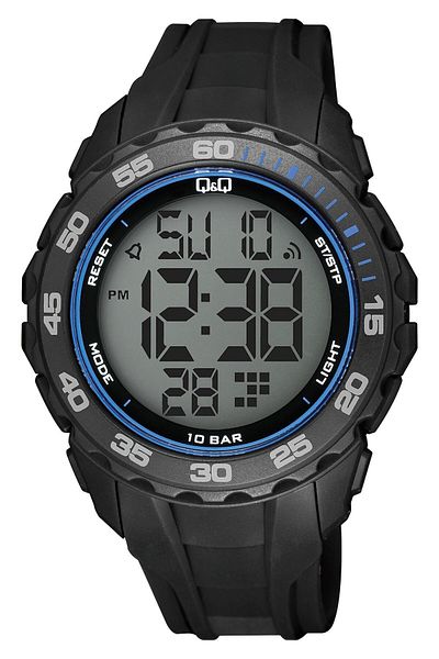 Q&Q Silicone Band Men's Wrist Watch with Digital Stopwatch Calendar