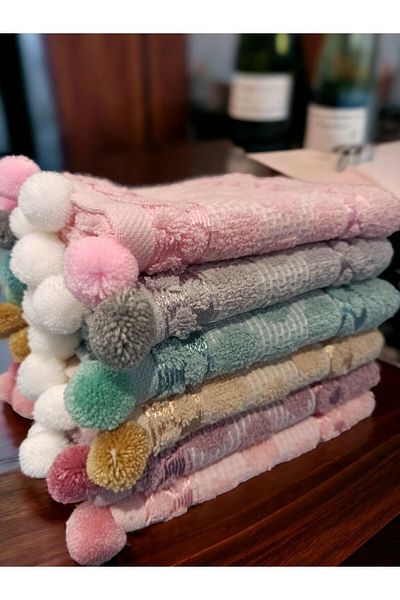 ŞENER HOME Set de 12 prosoape de bucătărie 100% bumbac cu pompon jacquard 30x50