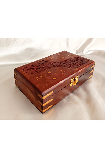 Woody İçi Kadife Ahşap Sandığı (19 x 12 x 5,5 cm)
