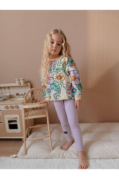 CANDA Girl's Floral Printed Leggings Bottom Top Set