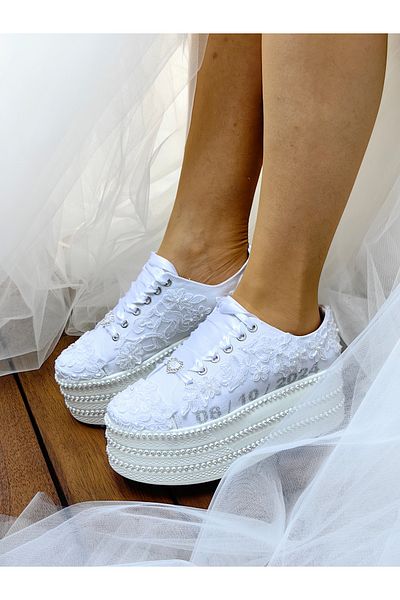 Ayakkabı Tutkusu Stilo ® Fashionable and Comfortable Wedding Dress White Platform Sneakers - Perfect Comfort with 7cm Heel Height