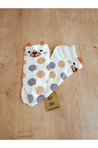 ENEFENDİ Кремави памучни чорапи с шарки и точки - 36-40