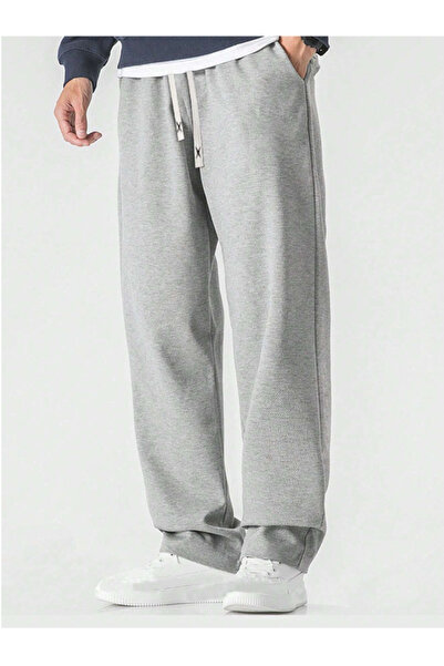 CAONNES Γκρι ίσια παντελόνια φόρμας με φαρδιά γραμμή, άνετα για χρήση, SHAH MODA