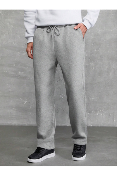 CAONNES Pantaloni de trening lungi, gri, model Walker, cu picior larg, cu 2 f...