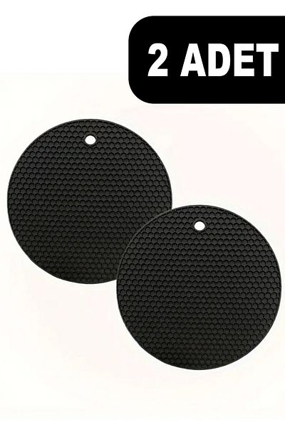 Fesya Home Black 2-Piece Round Silicone Trivet Set