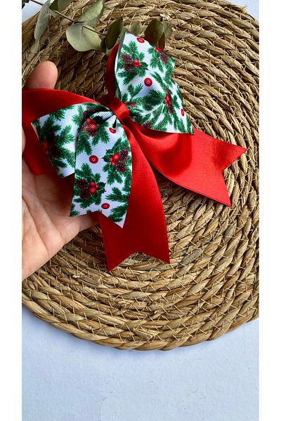 kombin takı Red Kokina Flower Pattern Double Layer Christmas and Christmas Bow Buckle
