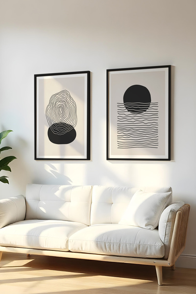 huhuli Ahşap Siyah Çerçeveli 2 Parça Set Tablo Huhu138