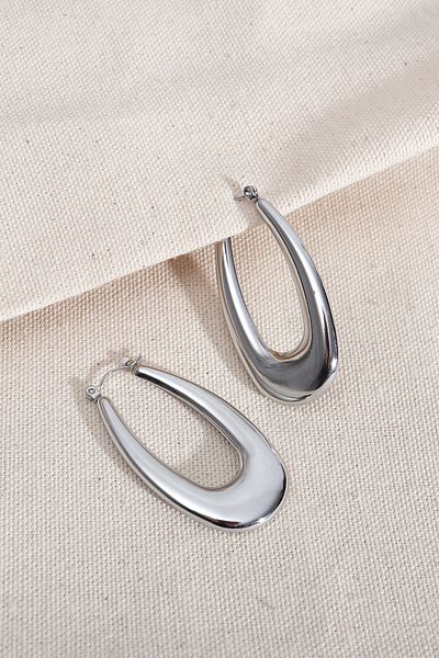 Süspüs Accessories 316L Steel Silver Color Oval Earrings