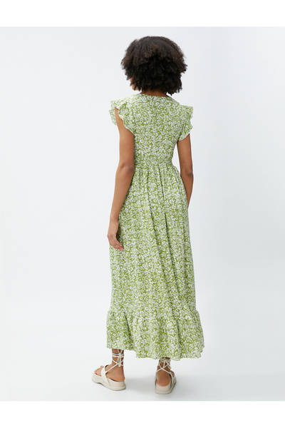 Koton Květinové šaty dlouhé volány s výstřihem do V