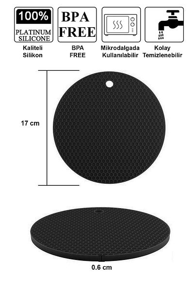 Fesya Home Black 2-Piece Round Silicone Trivet Set