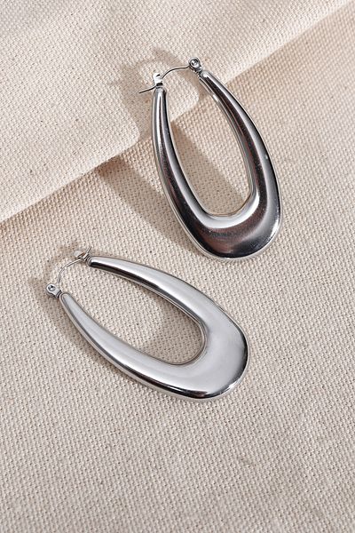 Süspüs Accessories 316L Steel Silver Color Oval Earrings