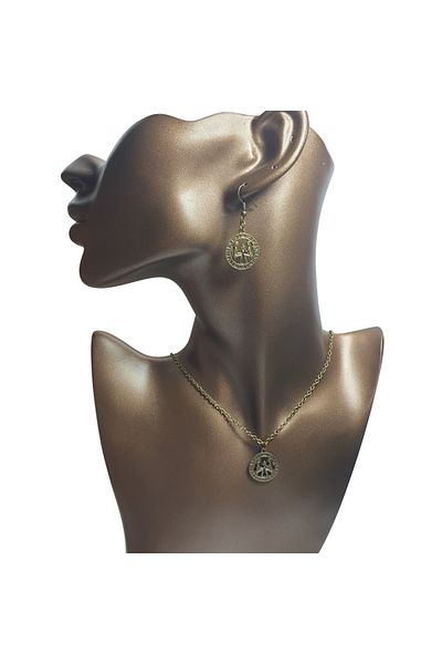 Ororabutik Bronze Color 25mm Gemini Sign Figured Necklace and Earring Set