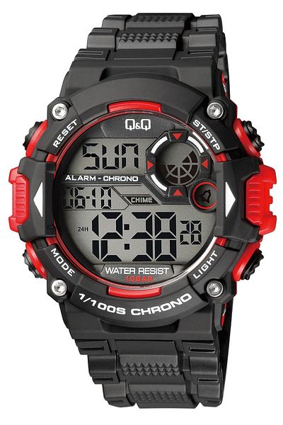 Q&Q Silicone Band Men's Wrist Watch with Digital Stopwatch Calendar