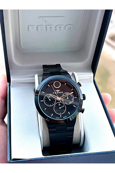 FERRO 30 Mt Waterproof Men's Wristwatch - Steel Band with Calendar F.Efm11568-Eg