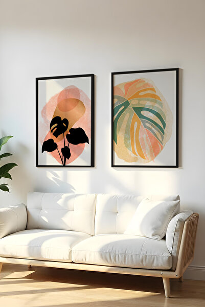 huhuli Ahşap Siyah Çerçeveli 2 Parça Set Tablo Huhu66