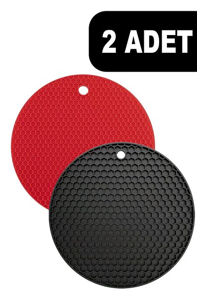 Fesya Home Set of 2 Round Silicone Trivet - Black and Red