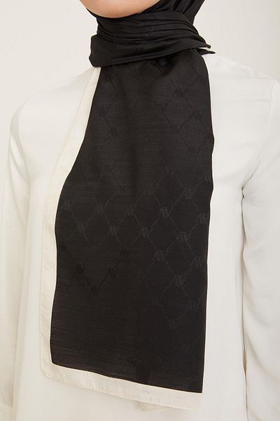 Armine Trend Monogram Shawl - 2 - Μαύρο Εκρού 158