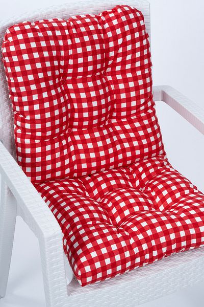 ALTINPAMUK Neva Gingham Puffy Red Back Chair Cushion with Special Stitched Laces, 44X94 cm