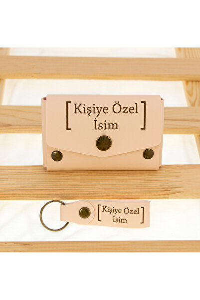 Asortishey İsme Özel Yüksek Kalite Deri Bozuk Para Çantası ve Anahtarlık Seti...