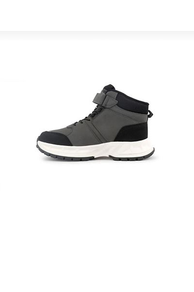 Cool Kids Harvey Grey Μαύρη Λεπτομέρεια Velcro Χειμερινές Παιδικές Μπότες Αντιολισθητική Σόλα Αδιάβροχη και Ψυχρή