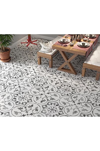 Home Yapışkanlı Yer Folyosu Kalın Ve Derz Belli Etmeyen Siyah Çini Desenli Sfy-53