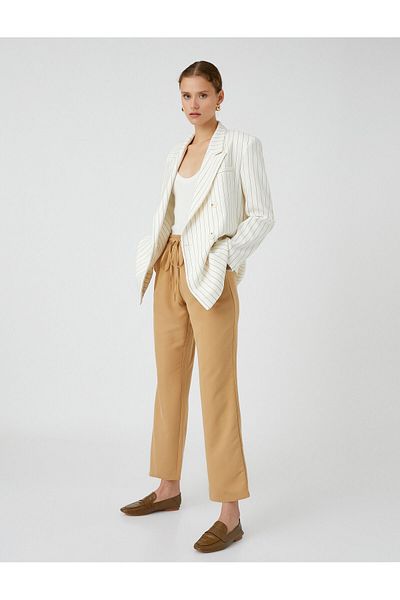 Koton Tie Waist Trousers Straight Leg Modal Blended