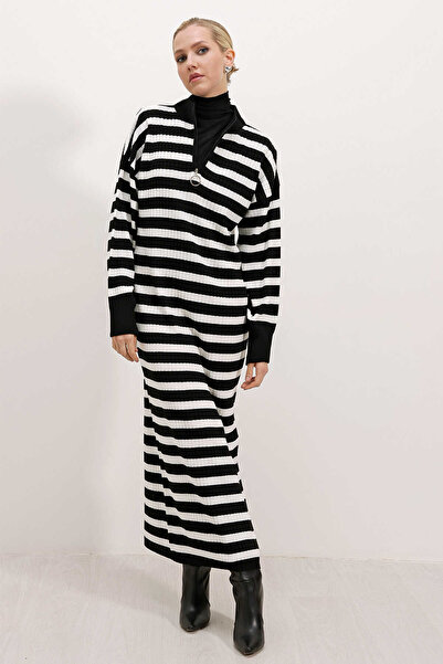 GABRİA Πλεκτό φόρεμα Gabria με φερμουάρ και ρίγες