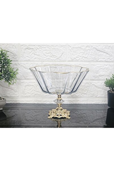 atabey home ساق مربعة ذهبية - صب سلطة وفواكه منقوشة بالزهور