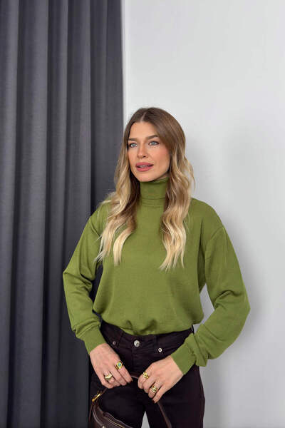 Sue Store Πουλόβερ Premium Πράσινο Φιστίκι Mercerized Throat