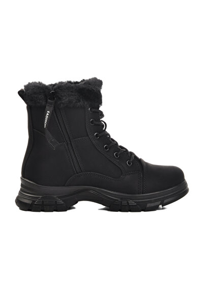 AYAKMOD Cizme de damă cu interior din lână neagră-smarald 24072 Z