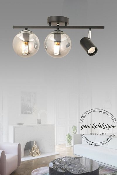 ESSLİGHT Alen 3-Light Spot Plafonier Chandelier (Smoked Glass) Living Room Dining Table Top Hall Bedroom