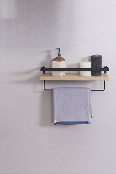 Mudesa Banyo Rafı Ahşap Metal Banyo Havluluk  Raflı Duvara Monte Sabunluk