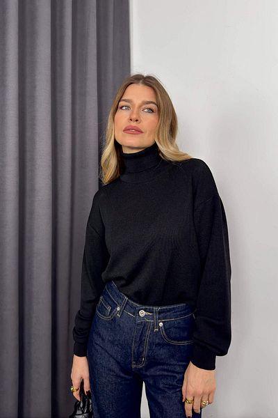 Sue Store Black Mercerized High Top Premium Sweater